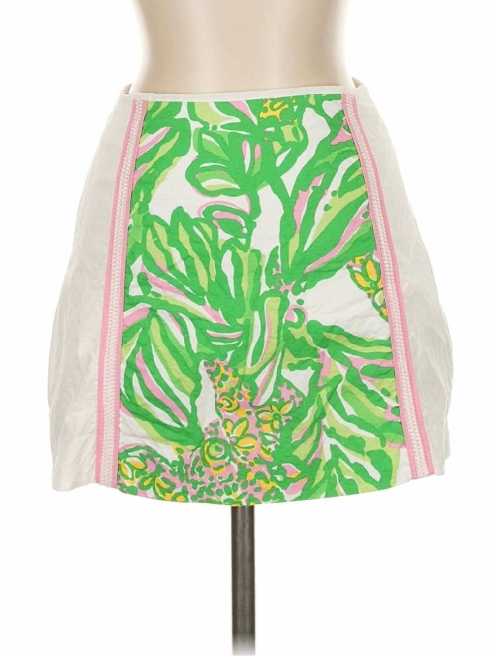 Lilly Pulitzer White Mini Skirt with Green and Pink Tropical Panel 00